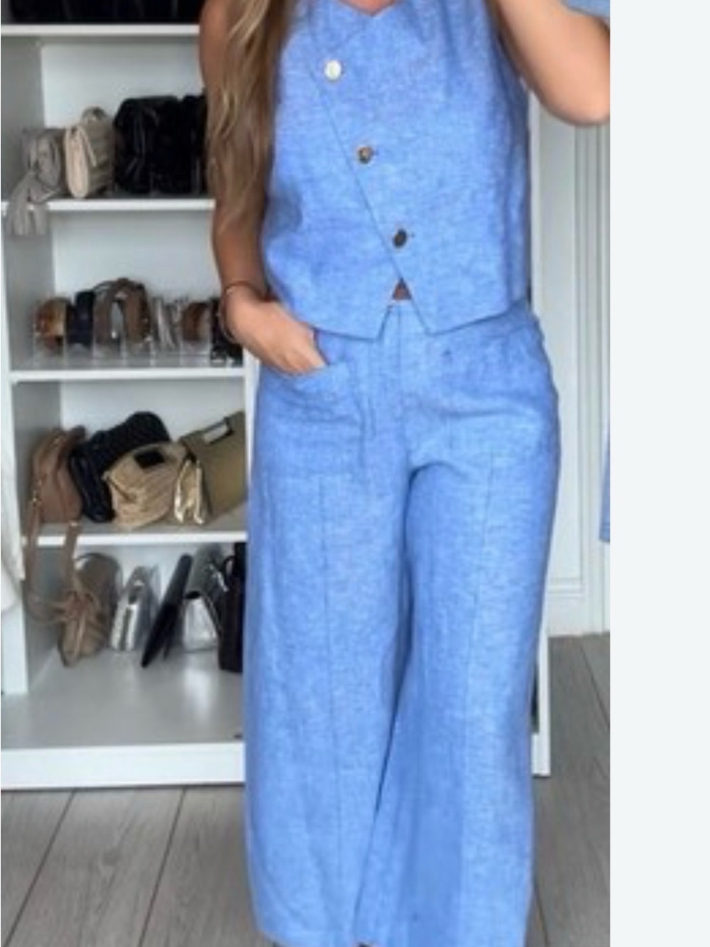 Zara Sky Blue Wide-Leg Linen-Vest